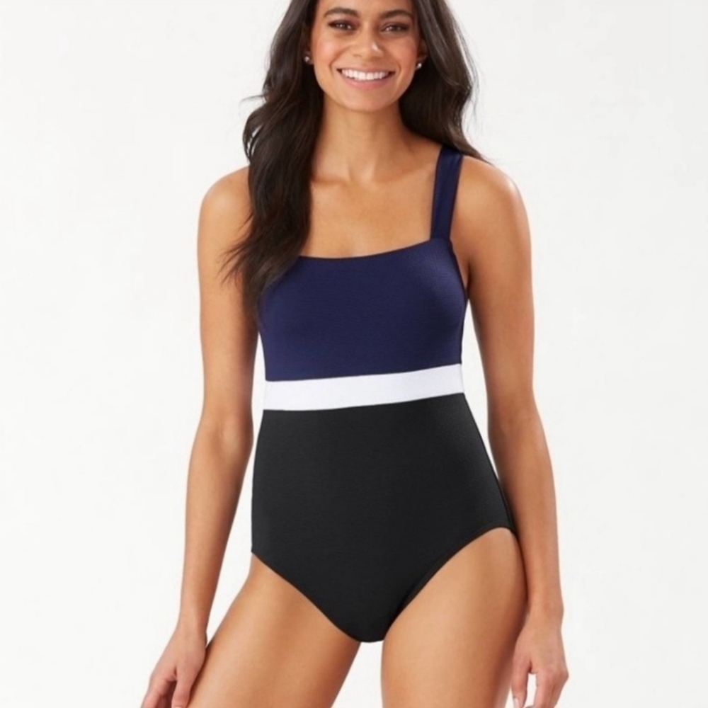 Tommy Bahama Bathing Suit Size 6 Tall  Blue, Black w/white stripe